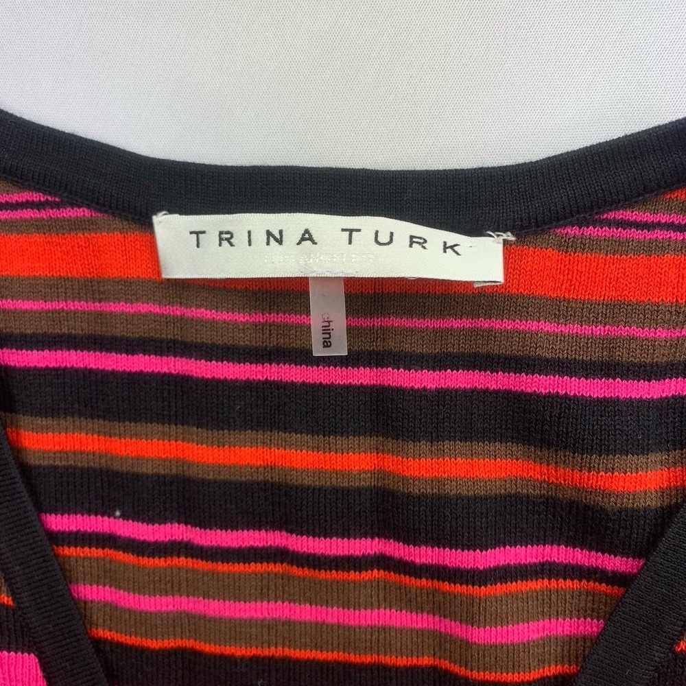 Trina Turk Striped Knit Sweater Dress V-Neck Short Sleeve Multicolor Sheath - Picture 6 of 12